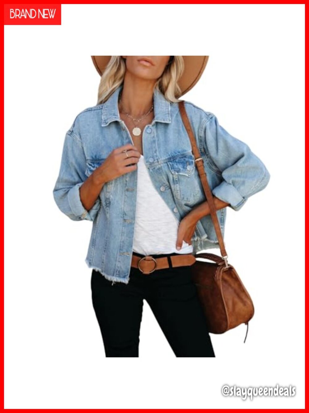 Women's Washed Cropped Denim Jacket Button Up Fray Hem